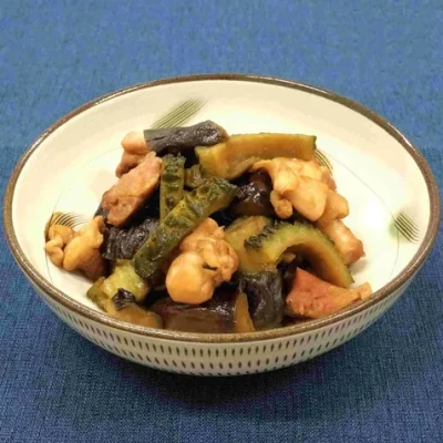 夏野菜（ナス・ゴーヤ）と鶏肉の煮物